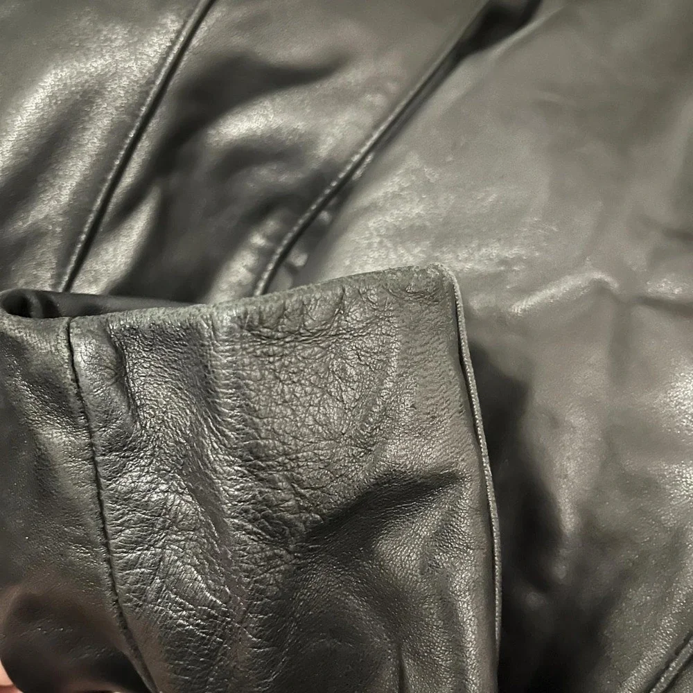 Vintage Worthington Leather Jacket Women Small Black Lambskin Zip Up Moto Y2K
